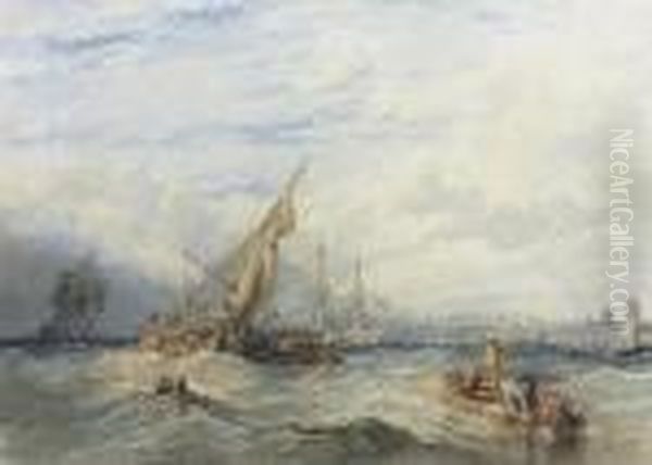 Shipping In Portsmouth Harbour Oil Painting by William Clarkson Stanfield