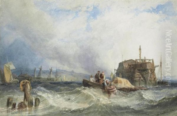 A Hulk With Other Shipping In The Medway Oil Painting by William Clarkson Stanfield