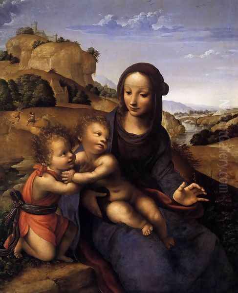 Madonna and Child with Infant St John c. 1505 Oil Painting by Fernando Yanez De la Almedina