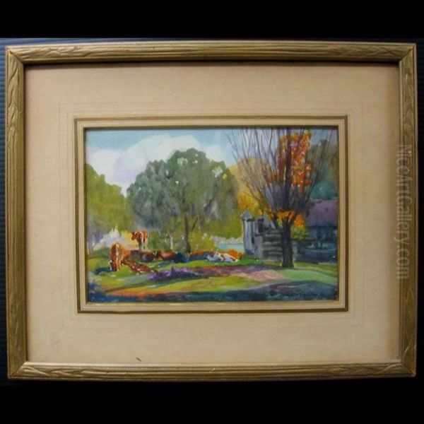 Farmyard With Grazing Cattle Oil Painting by Owen B. Staples