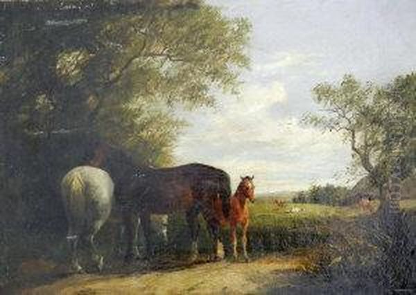 Horses In A Landscape Oil Painting by Arthur James Stark