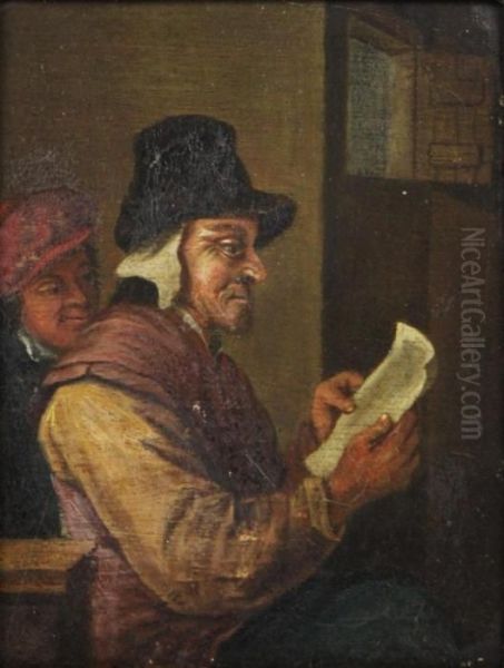 Two Men Reading A Letter Oil Painting by Jan Steen