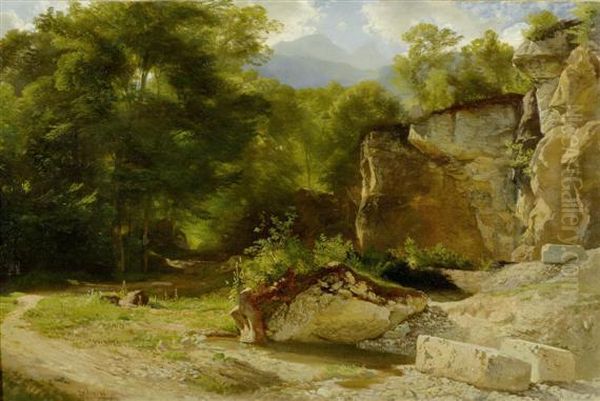 Forest Landscape Oil Painting by Johann Gottfried Steffan