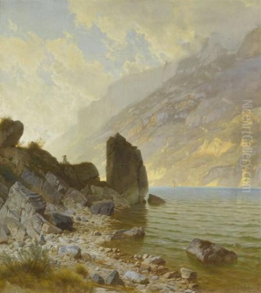 Summer Evening At Walensee Oil Painting by Johann Gottfried Steffan