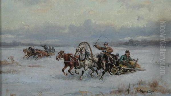 Sleigh Race Oil Painting by Alfred Steinacker