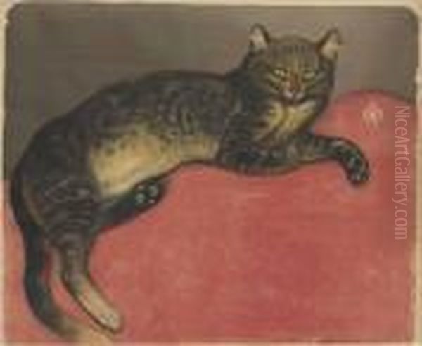 L'hiver, Chat Sur Un Coussin Oil Painting by Theophile Alexandre Steinlen