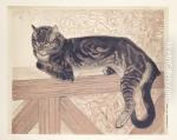 L'ete, Ou Le Chat Sur Une Balustre Oil Painting by Theophile Alexandre Steinlen