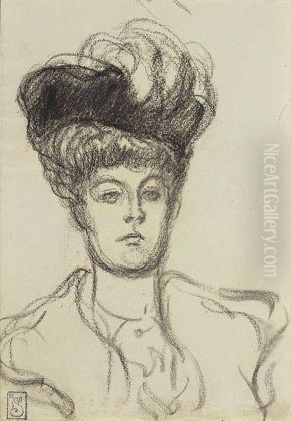 Femme Au Chapeau Oil Painting by Theophile Alexandre Steinlen