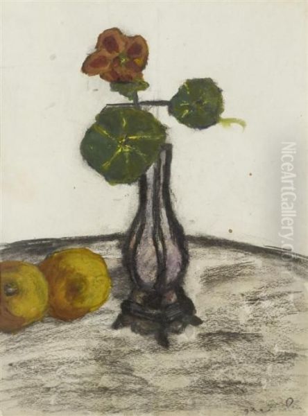 Still Life Of Flowers With Nasturtium And Apples Oil Painting by Theophile Alexandre Steinlen