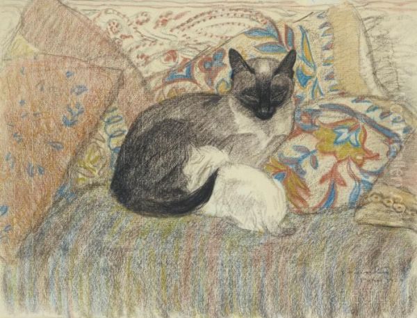 Chatte Siamoise Et Son Chaton Oil Painting by Theophile Alexandre Steinlen