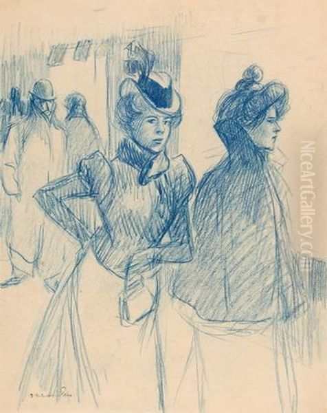 Deux Elegantes- Double Sided Painting Oil Painting by Theophile Alexandre Steinlen