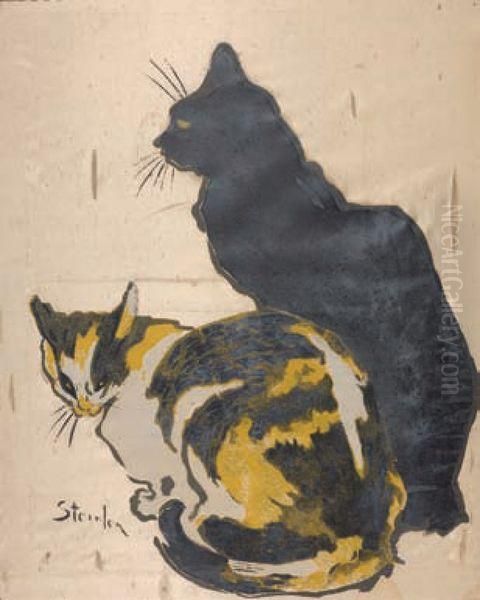 Les Deux Chats Oil Painting by Theophile Alexandre Steinlen