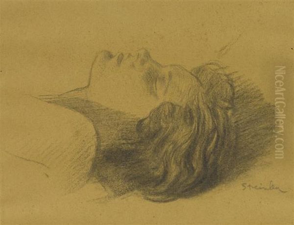 Head Of Sleeping Woman Oil Painting by Theophile Alexandre Steinlen