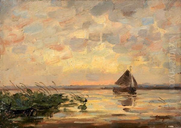 Marine Au Crepuscule Oil Painting by Alphonse Stengelin