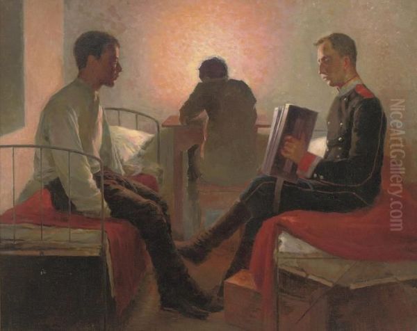 A Tune On The Squeezebox Oil Painting by Aleksi Stepanovich Stepanov