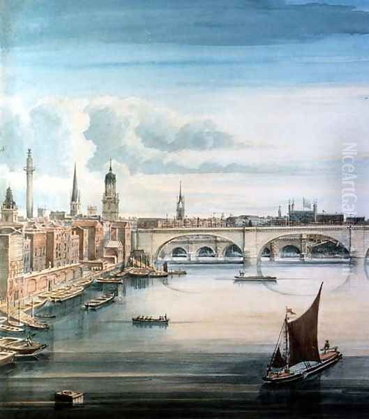 West view of New London Bridge and Old London Bridge, 1830 Oil Painting by Gideon Yates