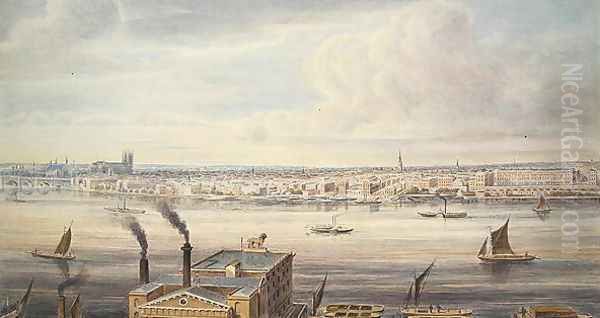 A fine View of London from Westminster Bridge to the Adelphi, 1837 Oil Painting by Gideon Yates