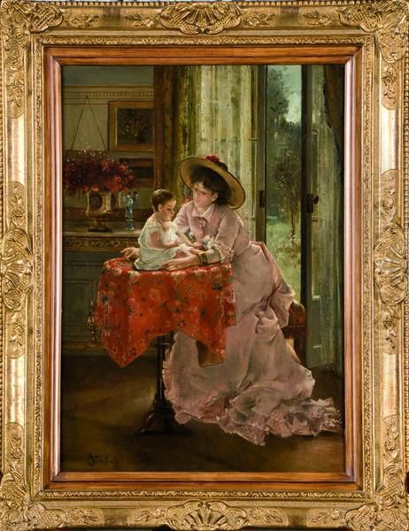 Jeune Mere Et Son Enfant Dans Un Interieur Oil Painting by Alfred Stevens