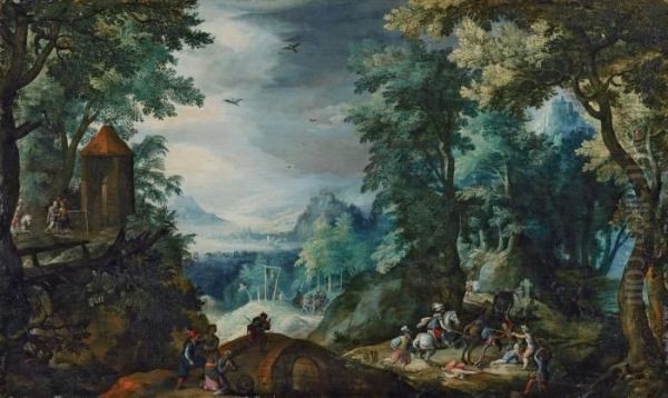 Waldlandschaft Mit Uberfall Oil Painting by Pieter Ii Stevens