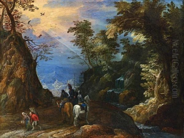 Landschaft Mit Berittenen Soldaten Oil Painting by Pieter Ii Stevens