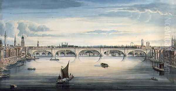 West view of New London Bridge and Old London Bridge, 1830 2 Oil Painting by Gideon Yates