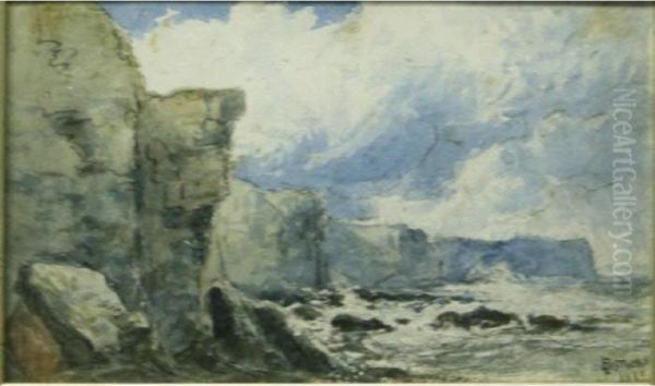 Steep Cliffs, Choppy Sea And Billowing Clouds Oil Painting by George Blackie Sticks