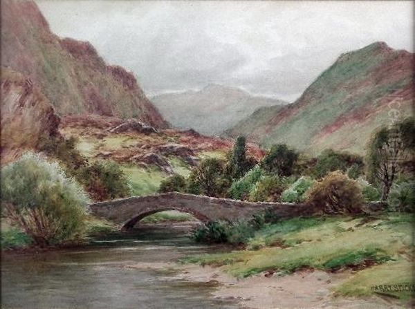 At The Bridge,borrowdale Oil Painting by Harry James Sticks