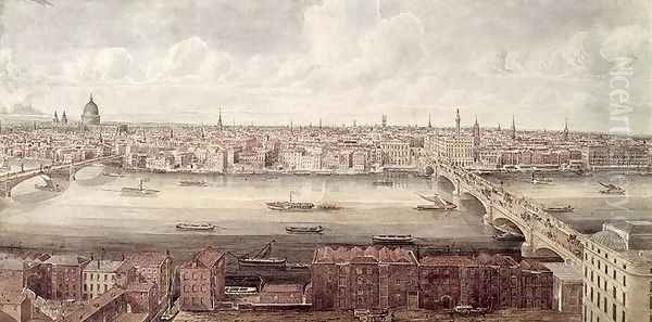 Panoramic view of London looking north between Southwark Bridge and London Bridge, c.1831 Oil Painting by Gideon Yates