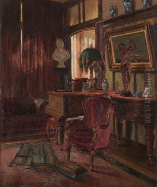 Interior With Piano And Sculpture Oil Painting by Pieter Stobbaerts