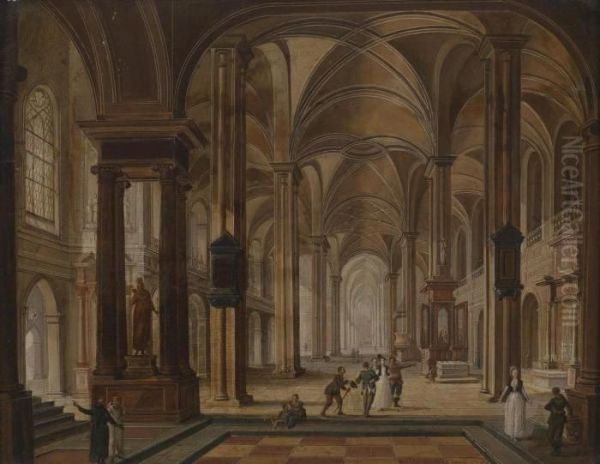 A Church Interior With Elegant Figures Oil Painting by Christian Stocklin