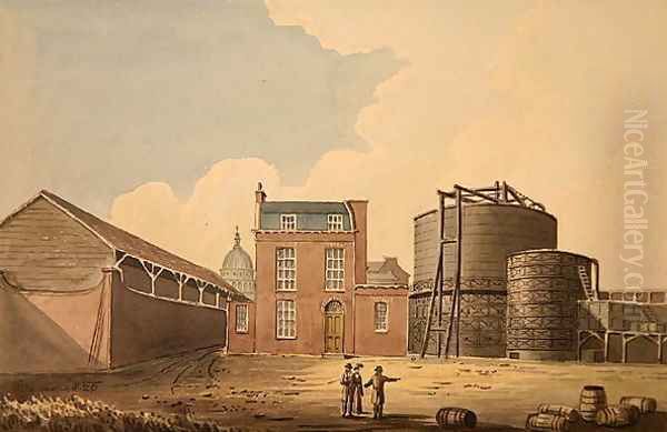 View of Phoenix Gas Works, Bankside, 1826 Oil Painting by Gideon Yates