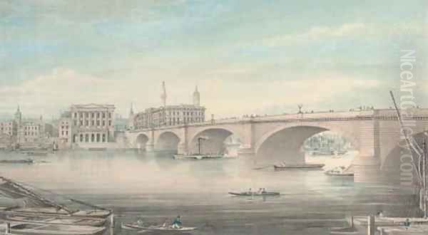 Paddlesteamers and other shipping on the Thames before London Bridge Oil Painting by Gideon Yates