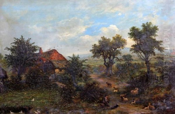 A Cottage On The Road-side Near Malvern In Spring Oil Painting by William R. Stone