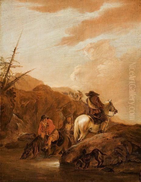 Mountain Landscape With Three Horsemen Oil Painting by Dirck Willemsz. Stoop