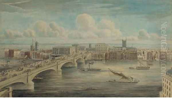 London Bridge from Fishmongers' Hall Oil Painting by Gideon Yates