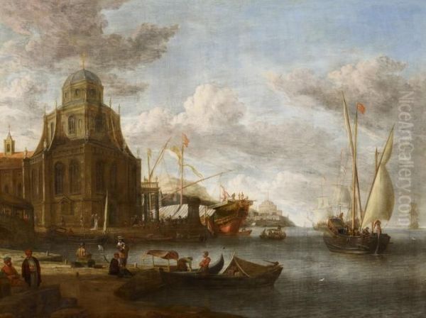 In A Harbour On The Coast Of Italy Oil Painting by Abraham Storck