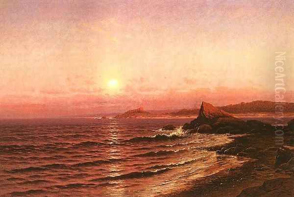 Moonrise over Seacost at Pacific Grove 1886 Oil Painting by Raymond D. Yelland