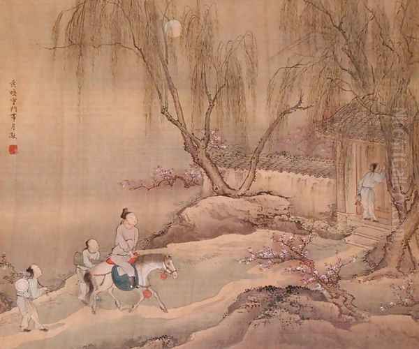 Figures from an album of Figures, Landscape and Architecture, 1740 Oil Painting by Yuan Yao