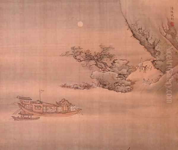 Boat scene from an album on Figures, Landscape and Architecture, 1740 Oil Painting by Yuan Yao