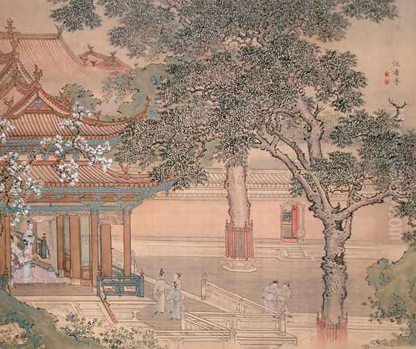 Building with figures from an album of Figures, Landscape and Architecture, 1740 Oil Painting by Yuan Yao