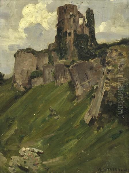 Corfe Castle Oil Painting by Arthur Ernest Streeton