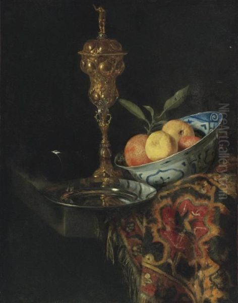 A Still Life With A Bowl Of Oranges, A Pewter Plate And A Gilt Cup Oil Painting by Christiaan Jansz. Striep