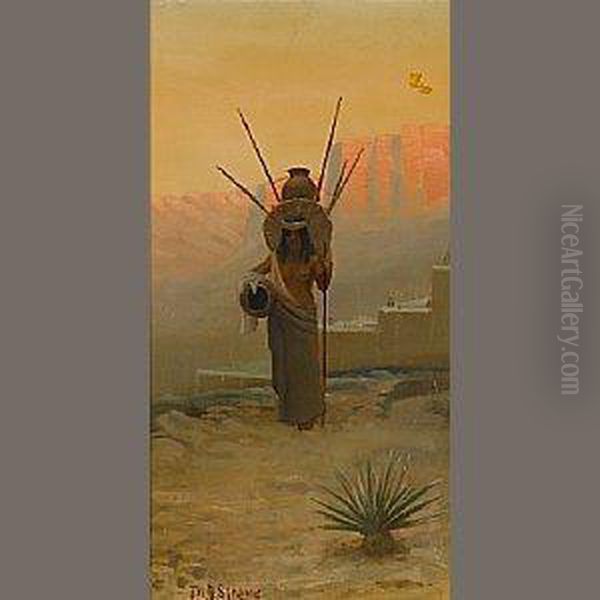 Southwest Maiden Bearing Water Oil Painting by Joseph D. Strong