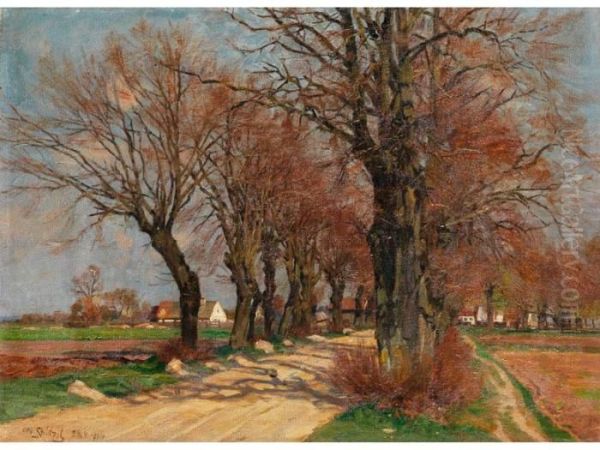 Allee Vor Bauerngehoften Im Vorfruhling Oil Painting by Otto Struttzel