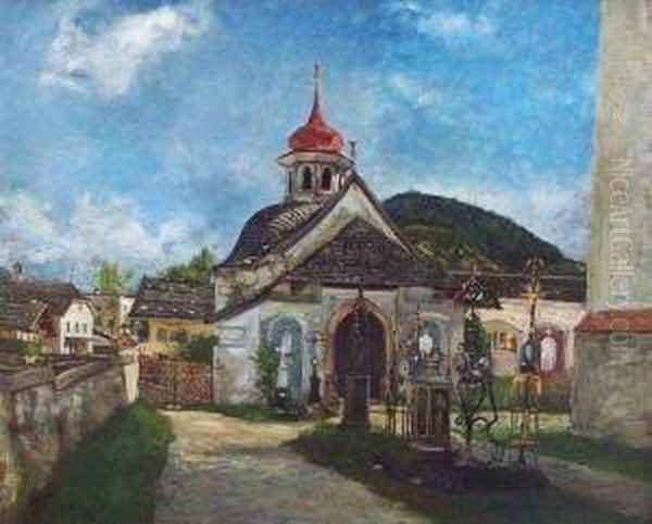 Dorfkirche Mit Kirchhof Und Umliegenden Hausern In Suddeutschland Oil Painting by Otto Struttzel