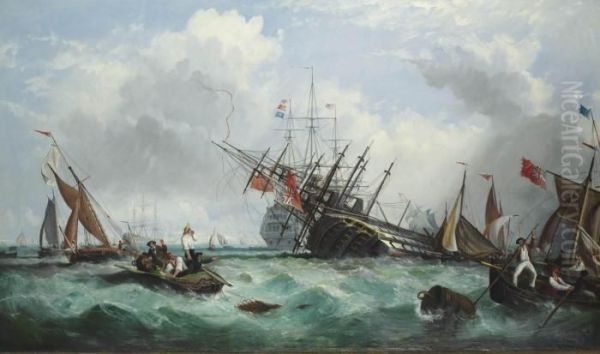 The Loss Of The 100-gun First Rate H.m.s. Oil Painting by William Stuart