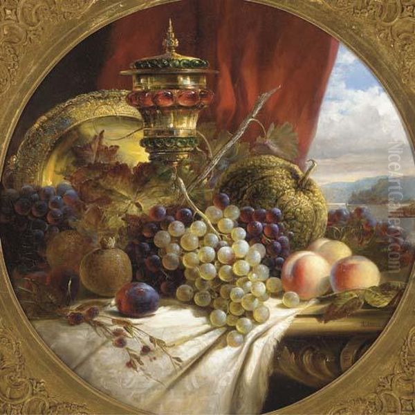 Grapes, Peaches, Pomegranates, A Gourd And A Plum Oil Painting by William Stuart