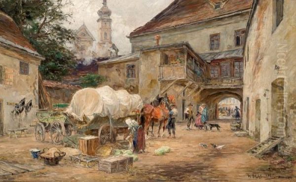 Genre Scene With Carriage Oil Painting by Karl Stuhlmuller