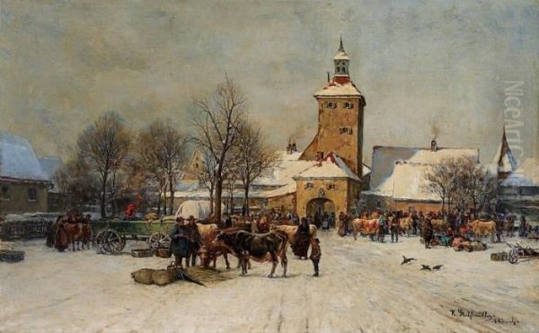 Wochenmarkt Vor Einem Stadttor Im Winter Oil Painting by Karl Stuhlmuller