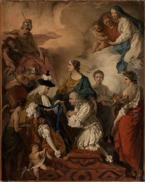 Le Duc De Saint-aignan Decorant Le Prince Vaini De L'ordre Du Saint-esprit Oil Painting by Pierre Subleyras